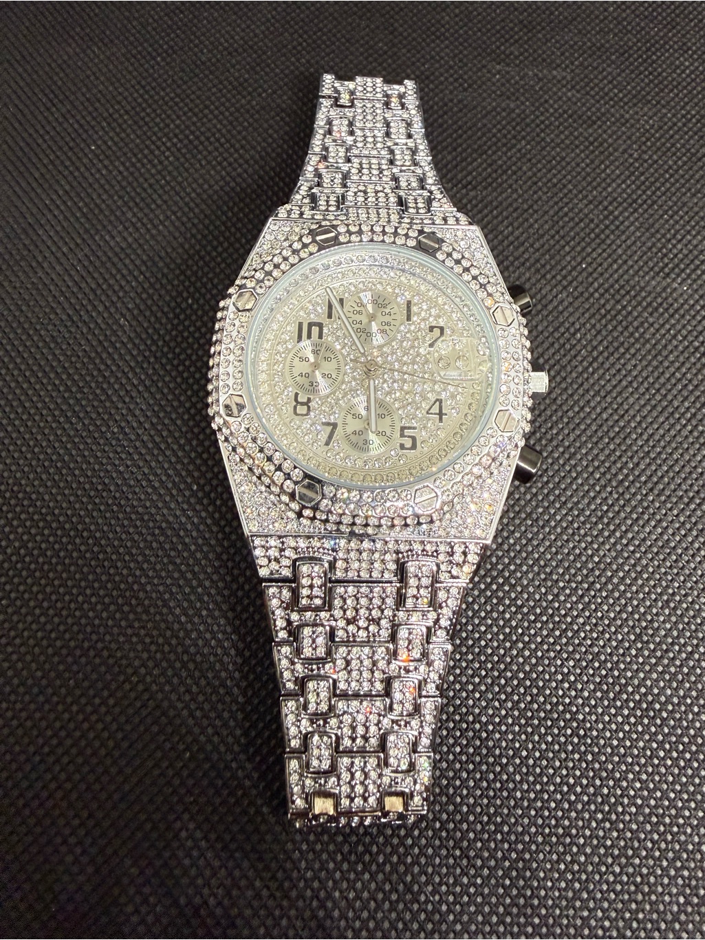 Cartice Crystal Pave SilverTone Mens Chronograph Watch